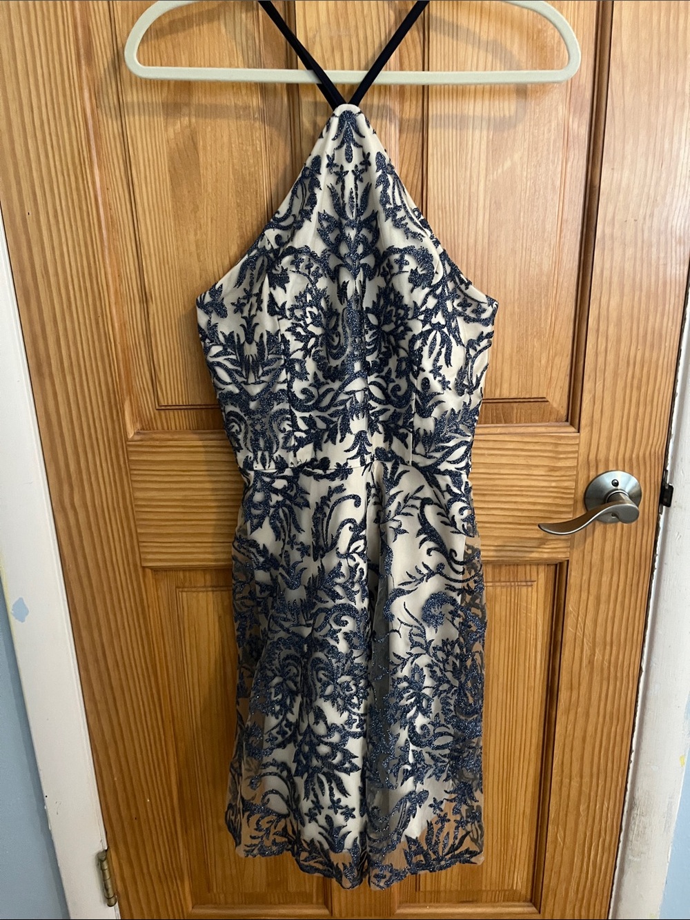 Xtraordinary Cream and Navy Embroidered Halter Midi Dress